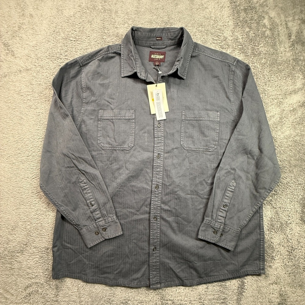 Alesbury Mens Button Down Shirt Sz XXL NWT Gray Herringbone Garment Dyed Cotton